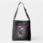 Meisjes roze en gele bloemen turquoise vlinder crossbody tas (Achterkant)
