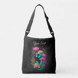 Meisjes roze en gele bloemen turquoise vlinder crossbody tas
