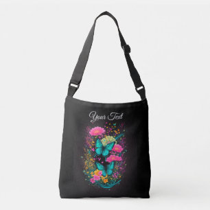 Meisjes roze en gele bloemen turquoise vlinder crossbody tas
