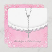 Meisjes Roze en Grijs Christening Kaart (Voorkant / Achterkant)