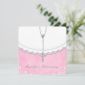 Meisjes Roze en Grijs Christening Kaart (Staand voorkant)