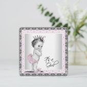 Meisjes roze en grijs linnen Baby shower Kaart (Staand voorkant)