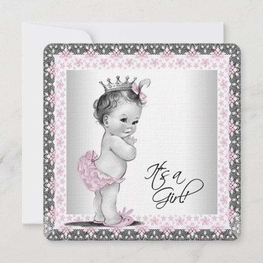 Meisjes roze en grijs linnen Baby shower Kaart (Voorkant)