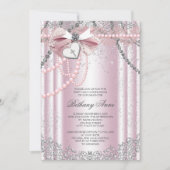 Meisjes Roze en Grijze Parel Eerste Communie Kaart (Voorkant)