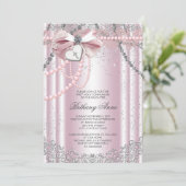 Meisjes Roze en Grijze Parel Eerste Communie Kaart (Staand voorkant)