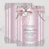 Meisjes Roze en Grijze Parel Eerste Communie Kaart (Voorkant / Achterkant)