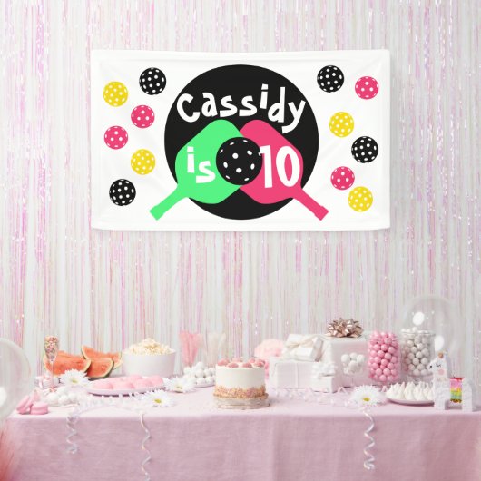 Meisjes roze en groen pickleball spandoek (Feest)