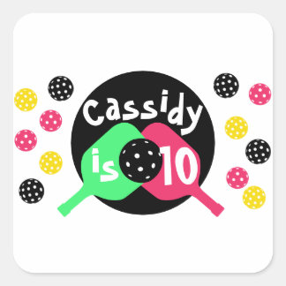 Meisjes roze en groene pickleball vierkante sticker