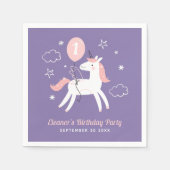 Meisjes Roze en Paarse Eenhoorn Verjaardag Servet (Voorkant)