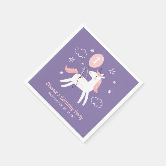 Meisjes Roze en Paarse Eenhoorn Verjaardag Servet (Hoek)