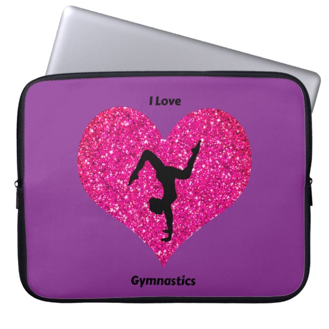 Meisjes Roze en Paarse Love Gymnastics-laptophoes Laptop Sleeve (Voorkant)