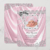 Meisjes Roze en Zilveren Fotodoop Kaart (Voorkant / Achterkant)