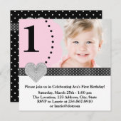 Meisjes roze en zwart verjaardagsfeestje kaart (Voorkant / Achterkant)