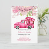 Meisjes Roze Floral Truckload Hearts Baby shower Kaart (Staand voorkant)