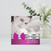 Meisjes Roze Foto Afstudeer Uitnodigingen (Staand voorkant)