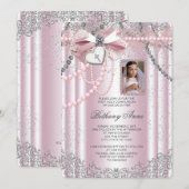 Meisjes Roze Foto Eerste Communie Kaart (Voorkant / Achterkant)