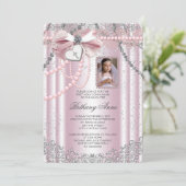 Meisjes Roze Foto Eerste Communie Kaart (Staand voorkant)