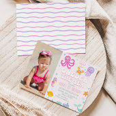 Meisjes Roze Foto Oneder het Zee 1e Verjaardag Kaart