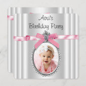 Meisjes Roze Foto Verjaardagsfeest Kaart (Voorkant / Achterkant)