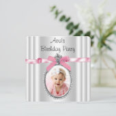 Meisjes Roze Foto Verjaardagsfeest Kaart (Staand voorkant)