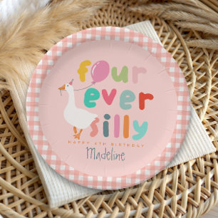 Meisjes Roze Four Ever Silly Farm Gans 4de Verjaar Papieren Bordje
