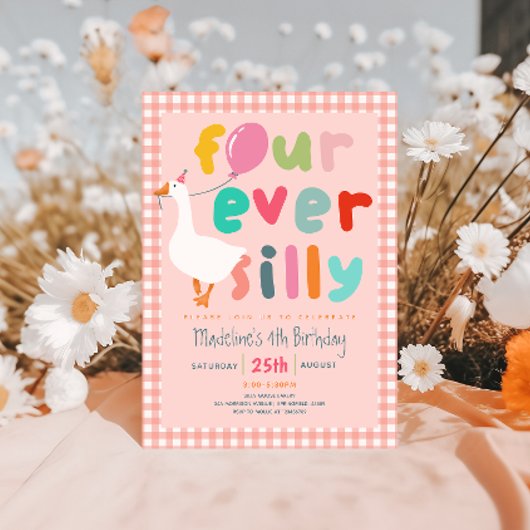 Meisjes Roze “Four Ever Silly” Gans 4e Verjaardag Kaart