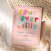 Meisjes Roze “Four Ever Silly” Gans 4e Verjaardag Kaart