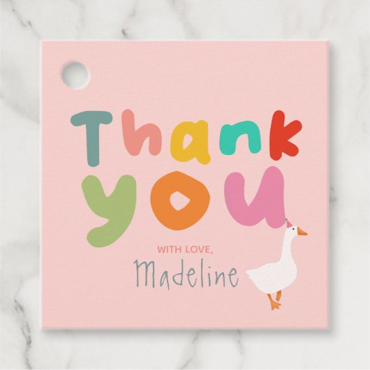 Meisjes Roze Gans Bedankt 1e verjaardag Bedankjes Labels (Voorkant)