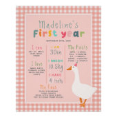 Meisjes Roze Gans Eerste Jaar Verjaardag Mijlpaal Perfect Poster (Voorkant)