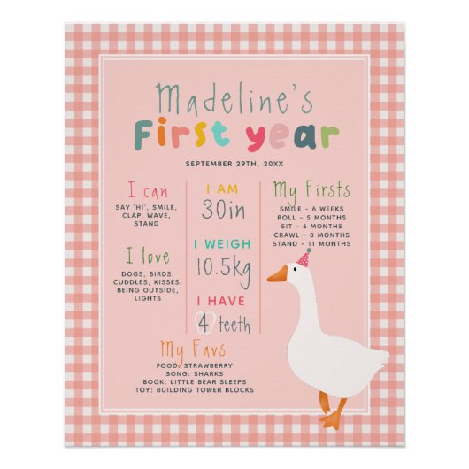 Meisjes Roze Gans Eerste Jaar Verjaardag Mijlpaal Perfect Poster (Voorkant)