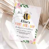 Meisjes Roze Gele Bij Eerste Bijendag 1e Verjaarda Kaart