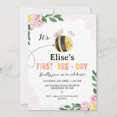 Meisjes Roze Gele Bij Eerste Bijendag 1e Verjaarda Kaart (Voorkant)