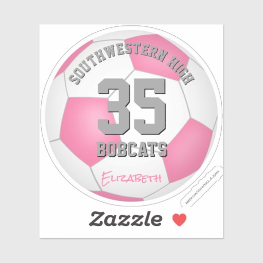 Meisjes roze, gepersonaliseerde voetbal sticker (Vel)