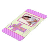 Meisjes Roze Gestreept 1e Heilige Communie Foto Ma Magneet (Linkerzijde)