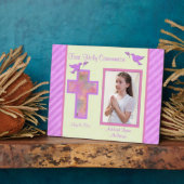 Meisjes roze gestreept eerste Heilige Comunes Plaq Fotoplaat (Zijkant)