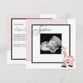 Meisjes Roze Giraffe Foto Geboorteaankondiging Aankondiging (Voorkant / Achterkant)