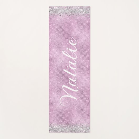 Meisjes roze Glitter Aangepast script naam Yogamat (Voorkant)