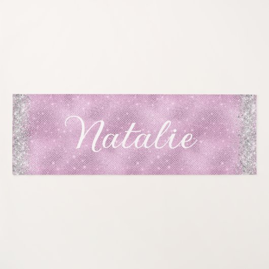 Meisjes roze Glitter Aangepast script naam Yogamat (Voorkant (horizontaal))