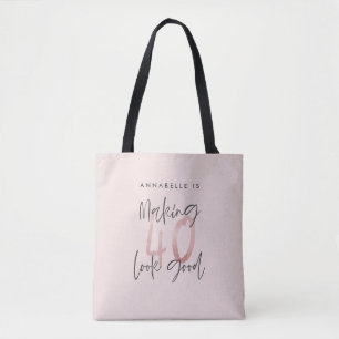 Meisjes roze glitter modern stijlvol 40ste verjaar tote bag
