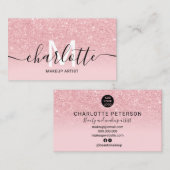 Meisjes roze glitter ombre sparkles name mamake up visitekaartje (Voorkant / Achterkant)