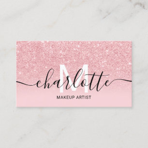 Meisjes roze glitter ombre sparkles name mamake up visitekaartje