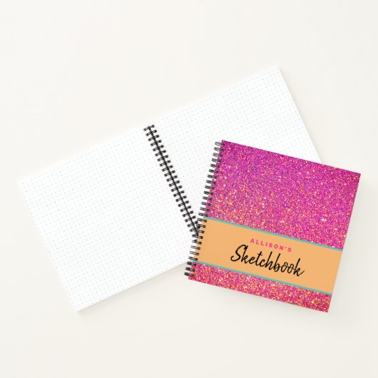 Meisjes roze glitter script aangepast zakboek notitieboek (Binnen)
