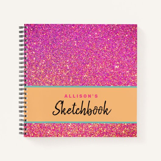 Meisjes roze glitter script aangepast zakboek notitieboek (Voorkant)