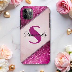 Meisjes roze glitter Sparkles Monogram Case-Mate iPhone Case