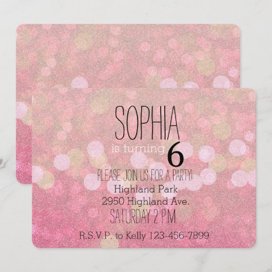 Meisjes roze glittery kaart (Voorkant / Achterkant)