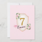 Meisjes Roze & Goud 7e Verjaardag uitnodiging (Achterkant)