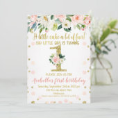 Meisjes Roze Goud Bloemen 1e Verjaardag Uitnodigin Kaart (Staand voorkant)