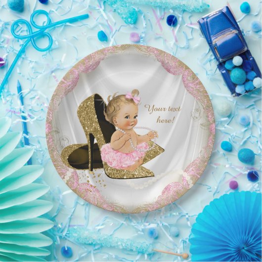 Meisjes Roze Goud Hoge Hak Baby shower Papieren Bordje (Feest)
