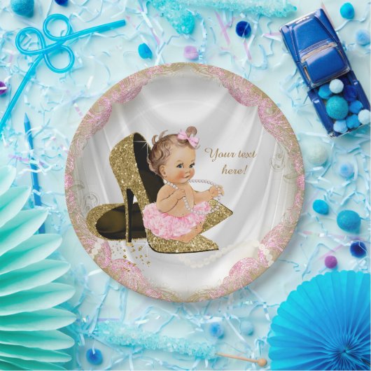 Meisjes Roze Goud Hoge Hak Baby shower Papieren Bordje (Feest)