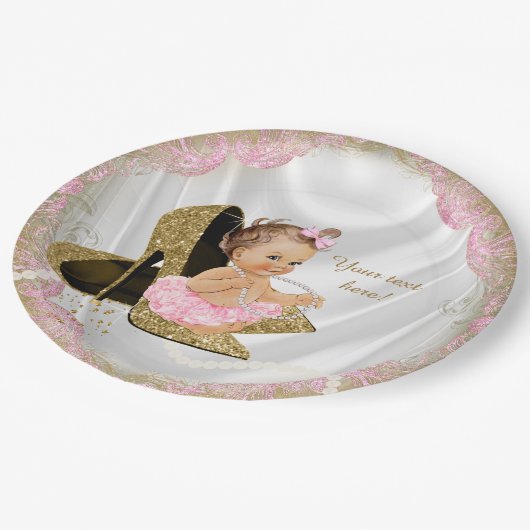 Meisjes Roze Goud Hoge Hak Baby shower Papieren Bordje (Gekanteld)